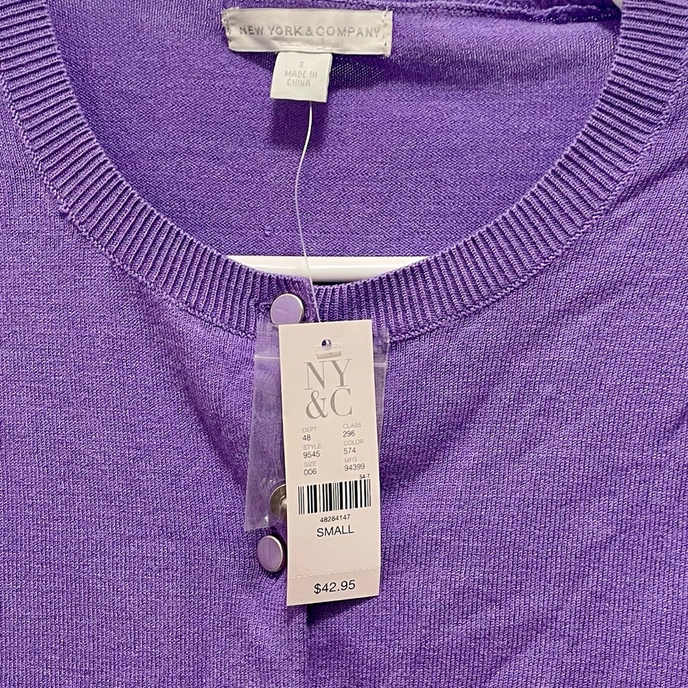 NWT and never worn-New York & Company Lavender Button-Up Cardigan - Picture 3 of 6